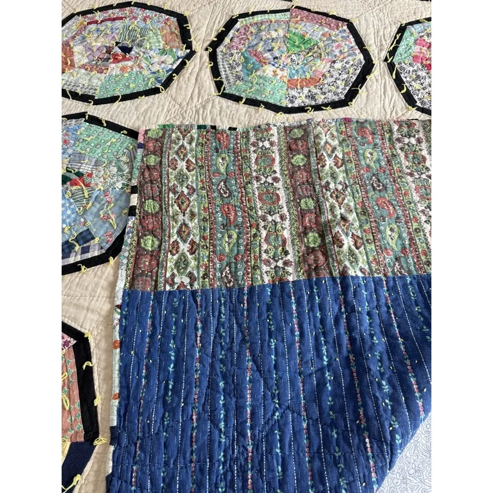 Vintage Handmade Spider Web String Quilt Hand Tied Scrap Patchwork Rare